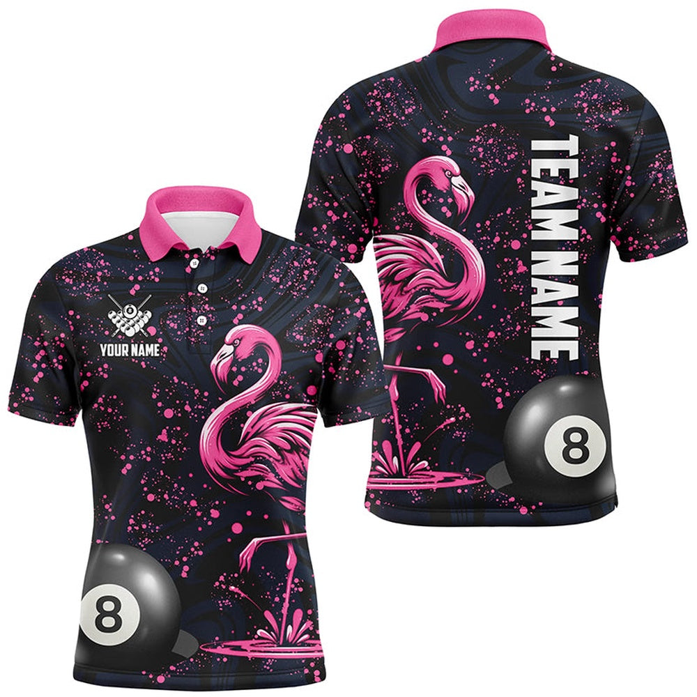 Billiard Polo Shirts, Pink Grunge Flamingo 8 Ball Pool Billiard Shirts Custom Unique Billiard Jerseys Apparel, Billiards Team Shirts