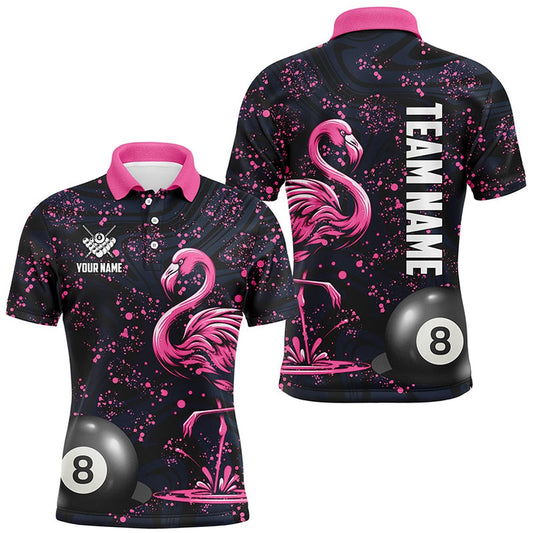 Billiard Polo Shirts, Pink Grunge Flamingo 8 Ball Pool Billiard Shirts Custom Unique Billiard Jerseys Apparel, Billiards Team Shirts