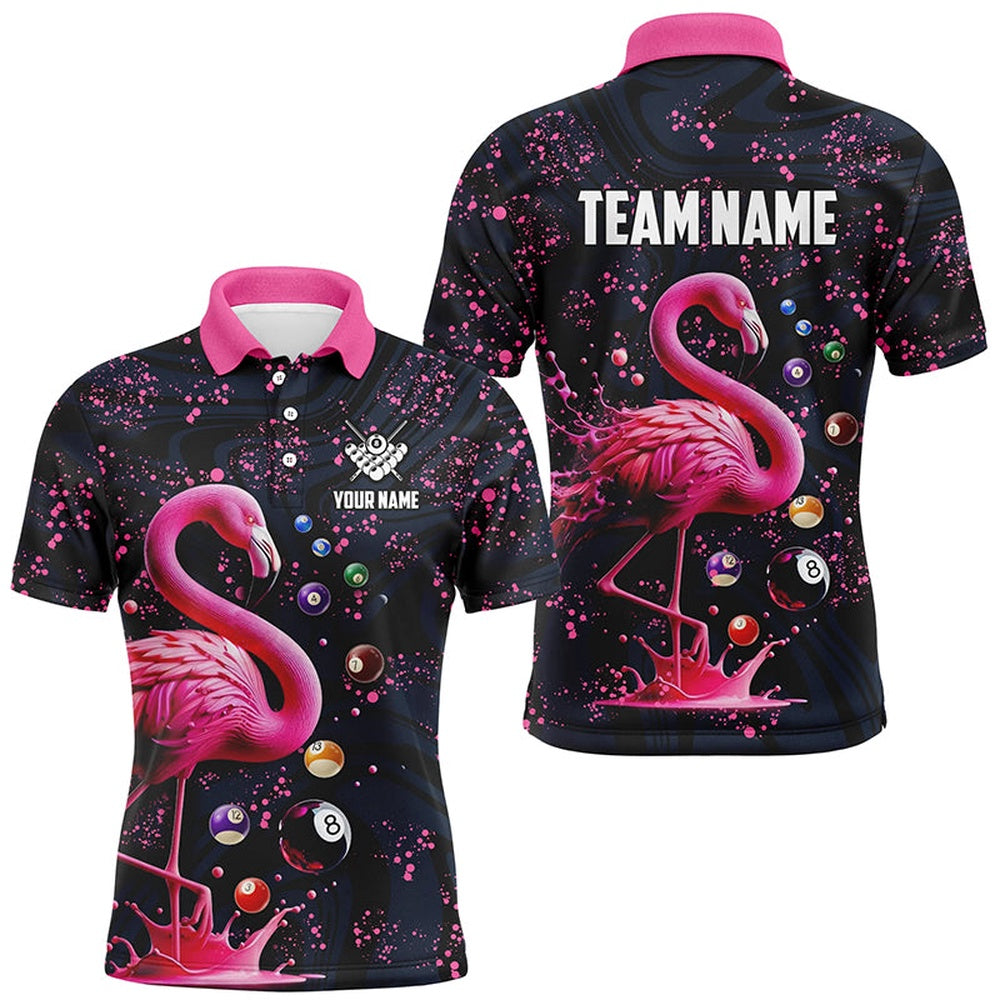 Billiard Polo Shirts, Pink Grunge Flamingo Billiard Balls 3D Pool Shirts Custom Unique Billiard Jerseys Apparel, Billiards Team Shirts