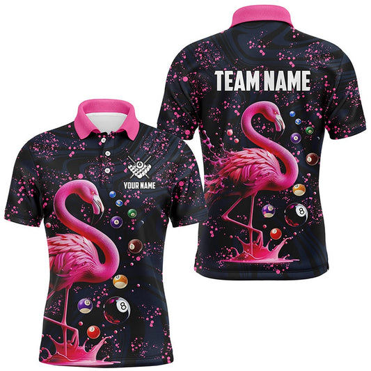 Billiard Polo Shirts, Pink Grunge Flamingo Billiard Balls 3D Pool Shirts Custom Unique Billiard Jerseys Apparel, Billiards Team Shirts
