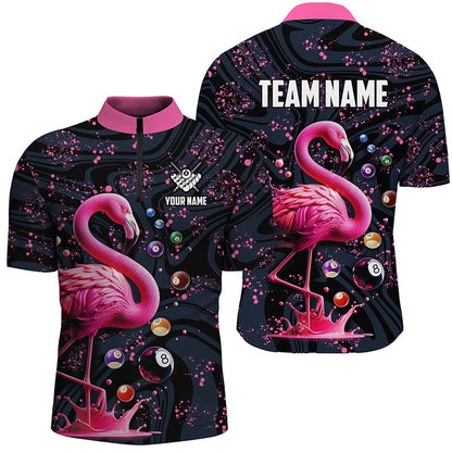 Billiard Polo Shirts, Pink Grunge Flamingo Billiard Balls 3D Pool Shirts Custom Unique Billiard Jerseys Apparel, Billiards Team Shirts
