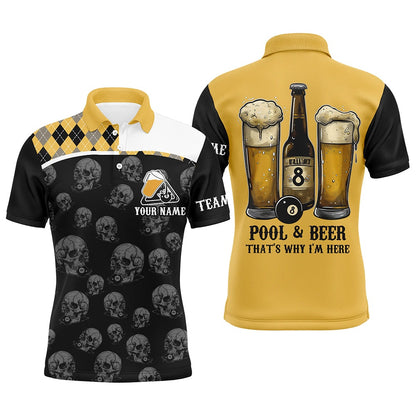 Billiard Polo Shirts, Pool & Beer That'S Why I'M Here Custom Billiard Shirts, Yellow Black Drinking Billiard Jerseys, Billiards Team Shirts