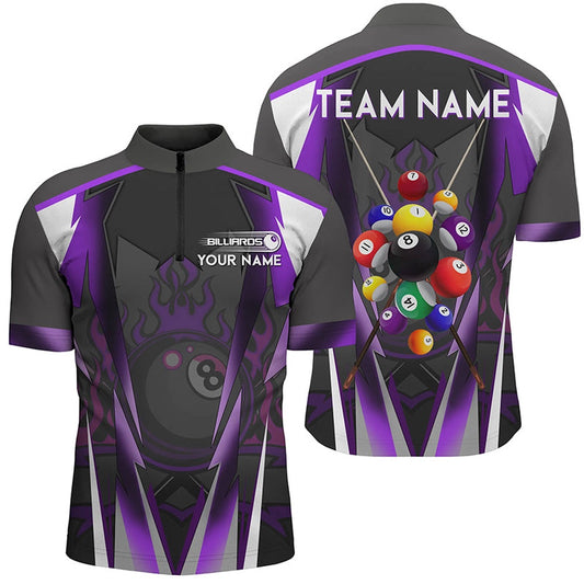 Billiard Polo Shirts, Purple 8 Ball Fire Billiard Balls Polo Shirt Custom Team League Billiard Jersey, Billiards Team Shirts