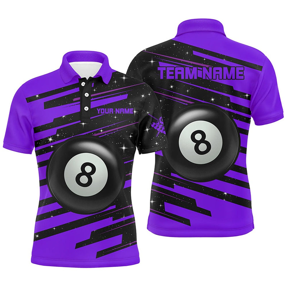 Billiard Polo Shirts, Purple 8 Ball Pool Billiard Jerseys Polo Shirts Custom Team League Billiard Shirts, Billiards Team Shirts