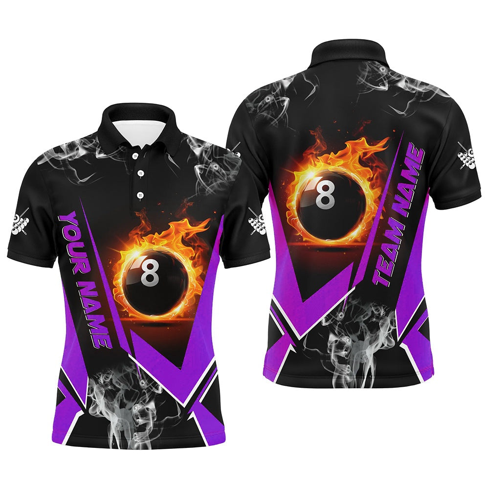Billiard Polo Shirts, Purple Billiard Jersey Flame 8 Ball Pool Custom Billiard Shirts Team League Billiard Uniform, Billiards Team Shirts