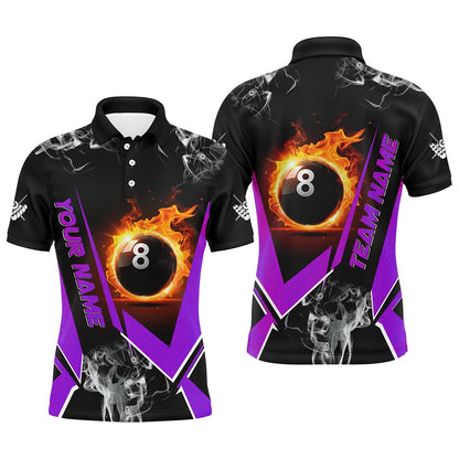 Billiard Polo Shirts, Purple Billiard Jersey Flame 8 Ball Pool Custom Billiard Shirts Team League Billiard Uniform, Billiards Team Shirts