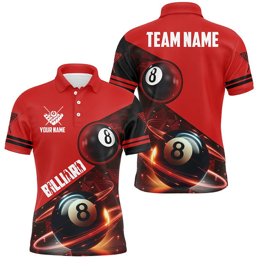 Billiard Polo Shirts, Red 8 Ball Pool Billiard Jersey Custom Billiard Pool Shirts Team League Billiard Uniform, Billiards Team Shirts