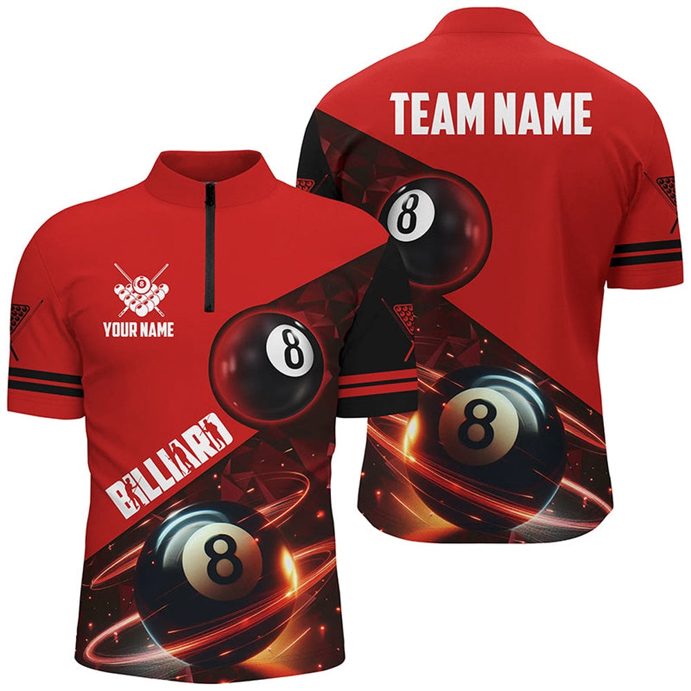 Billiard Polo Shirts, Red 8 Ball Pool Billiard Jersey Custom Billiard Pool Shirts Team League Billiard Uniform, Billiards Team Shirts