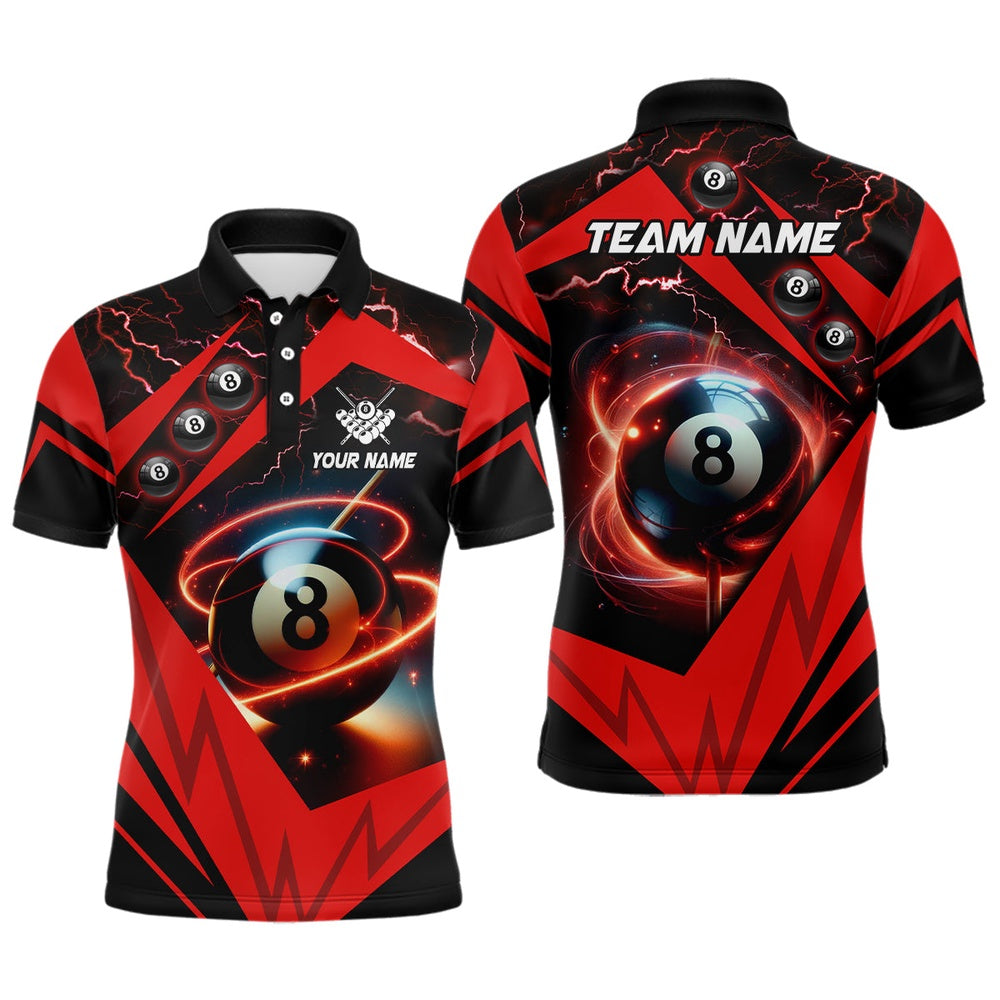 Billiard Polo Shirts, Red 8 Ball Pool Billiard Jerseys Custom Billiard Polo Shirts Team League Billiard Shirts, Billiards Team Shirts