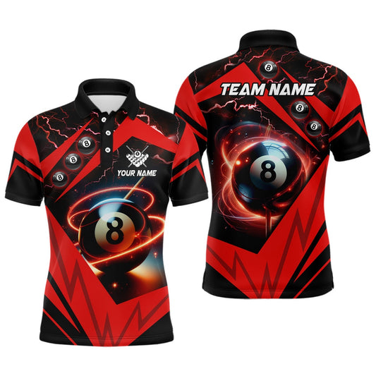 Billiard Polo Shirts, Red 8 Ball Pool Billiard Jerseys Custom Billiard Polo Shirts Team League Billiard Shirts, Billiards Team Shirts
