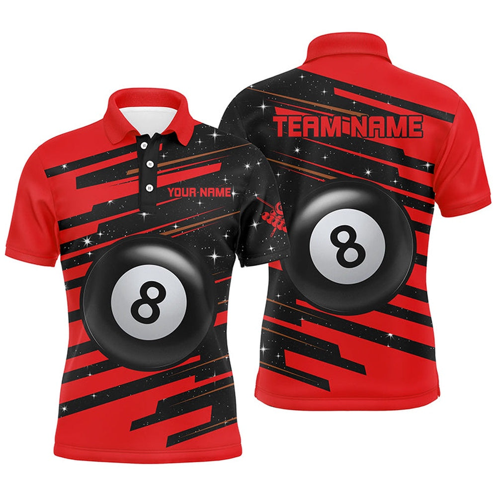 Billiard Polo Shirts, Red 8 Ball Pool Billiard Jerseys Polo Shirts Custom Team League Billiard Shirts, Billiards Team Shirts