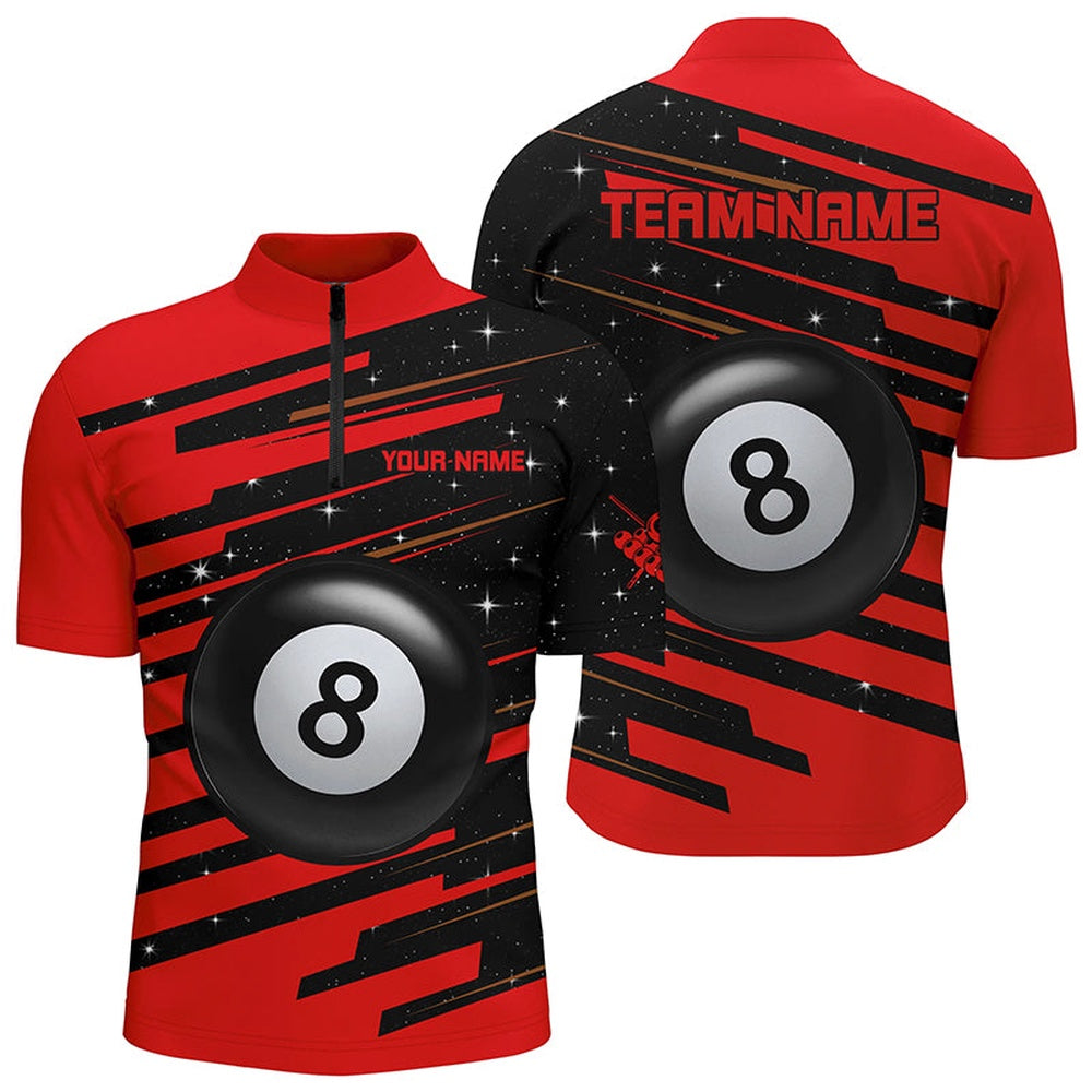 Billiard Polo Shirts, Red 8 Ball Pool Billiard Jerseys Polo Shirts Custom Team League Billiard Shirts, Billiards Team Shirts