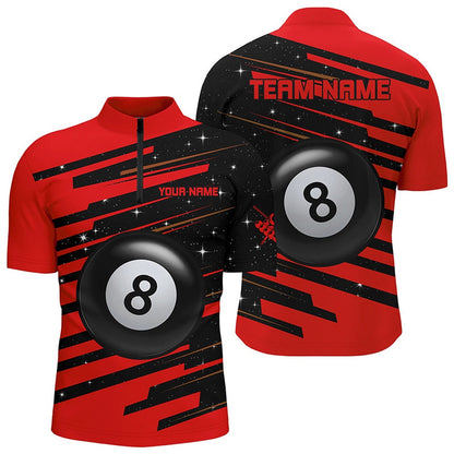 Billiard Polo Shirts, Red 8 Ball Pool Billiard Jerseys Polo Shirts Custom Team League Billiard Shirts, Billiards Team Shirts