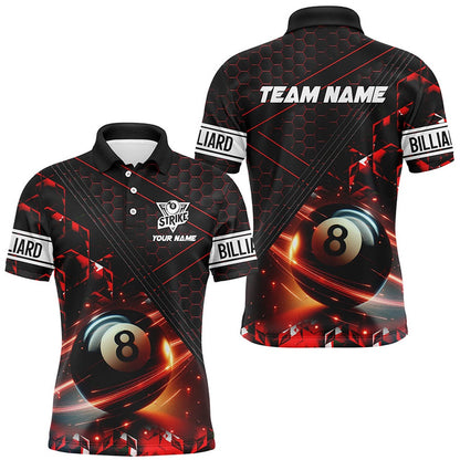 Billiard Polo Shirts, Red And Black Glowing 8 Ball Pool Custom Polo & Polo Shirts Team League Billiard Jersey, Billiards Team Shirts