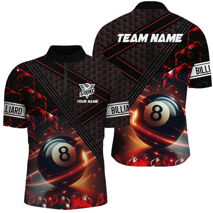 Billiard Polo Shirts, Red And Black Glowing 8 Ball Pool Custom Polo & Polo Shirts Team League Billiard Jersey, Billiards Team Shirts