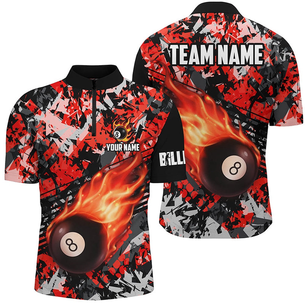 Billiard Polo Shirts, Red Billiard Ball 8 Fire Flame Polo Shirts Custom 8 Ball Pool Billiard Jersey, Billiards Team Shirts