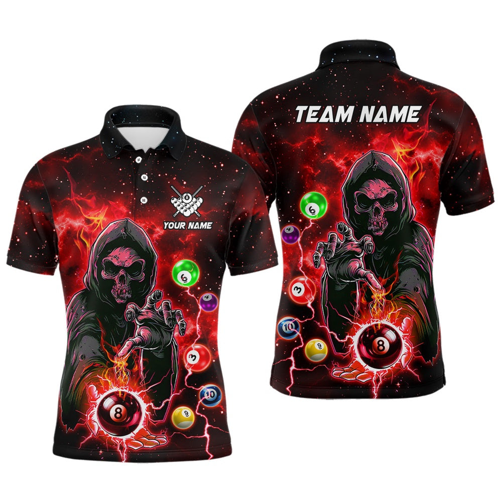 Billiard Polo Shirts, Red Billiard Death Skeleton Polo & Polo Shirts Customized Team League Billiard Jerseys, Billiards Team Shirts