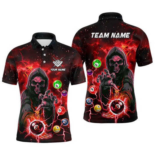 Billiard Polo Shirts, Red Billiard Death Skeleton Polo & Polo Shirts Customized Team League Billiard Jerseys, Billiards Team Shirts