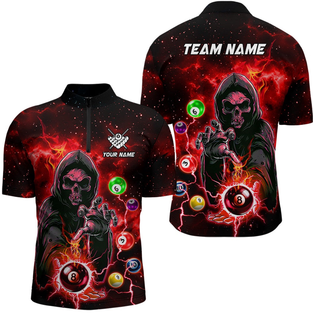 Billiard Polo Shirts, Red Billiard Death Skeleton Polo & Polo Shirts Customized Team League Billiard Jerseys, Billiards Team Shirts