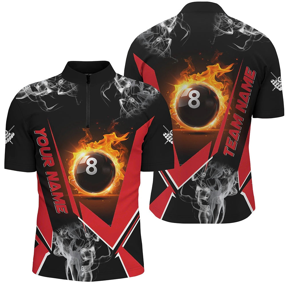 Billiard Polo Shirts, Red Billiard Jersey Flame 8 Ball Pool Custom Billiard Shirts Team League Billiard Uniform, Billiards Team Shirts