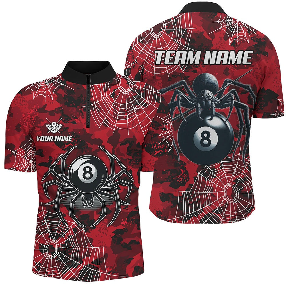 Billiard Polo Shirts, Red Camo Billiard Spider Cobweb Custom Polo & Polo Shirts, Unique 8 Ball Pool Jerseys, Billiards Team Shirts