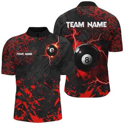 Billiard Polo Shirts, Red Grunge 8 Ball Pool Thunder Lightning Polo Shirts Custom Team League Billiard Jersey Attire, Billiards Team Shirts