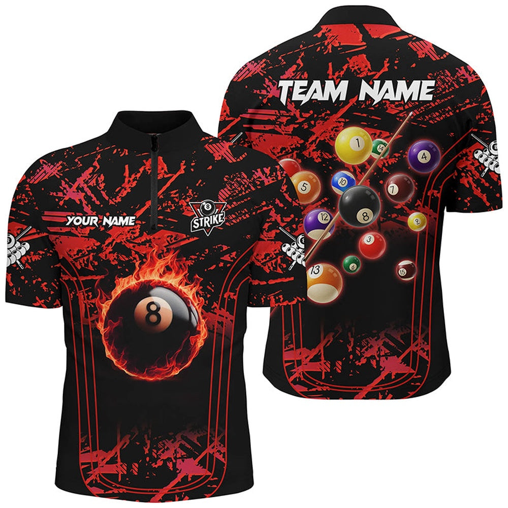 Billiard Polo Shirts, Red Grunge Strike 8 Ball Pool Fire Custom Polo & Polo Shirt, Billiard Balls Team Jersey, Billiards Team Shirts