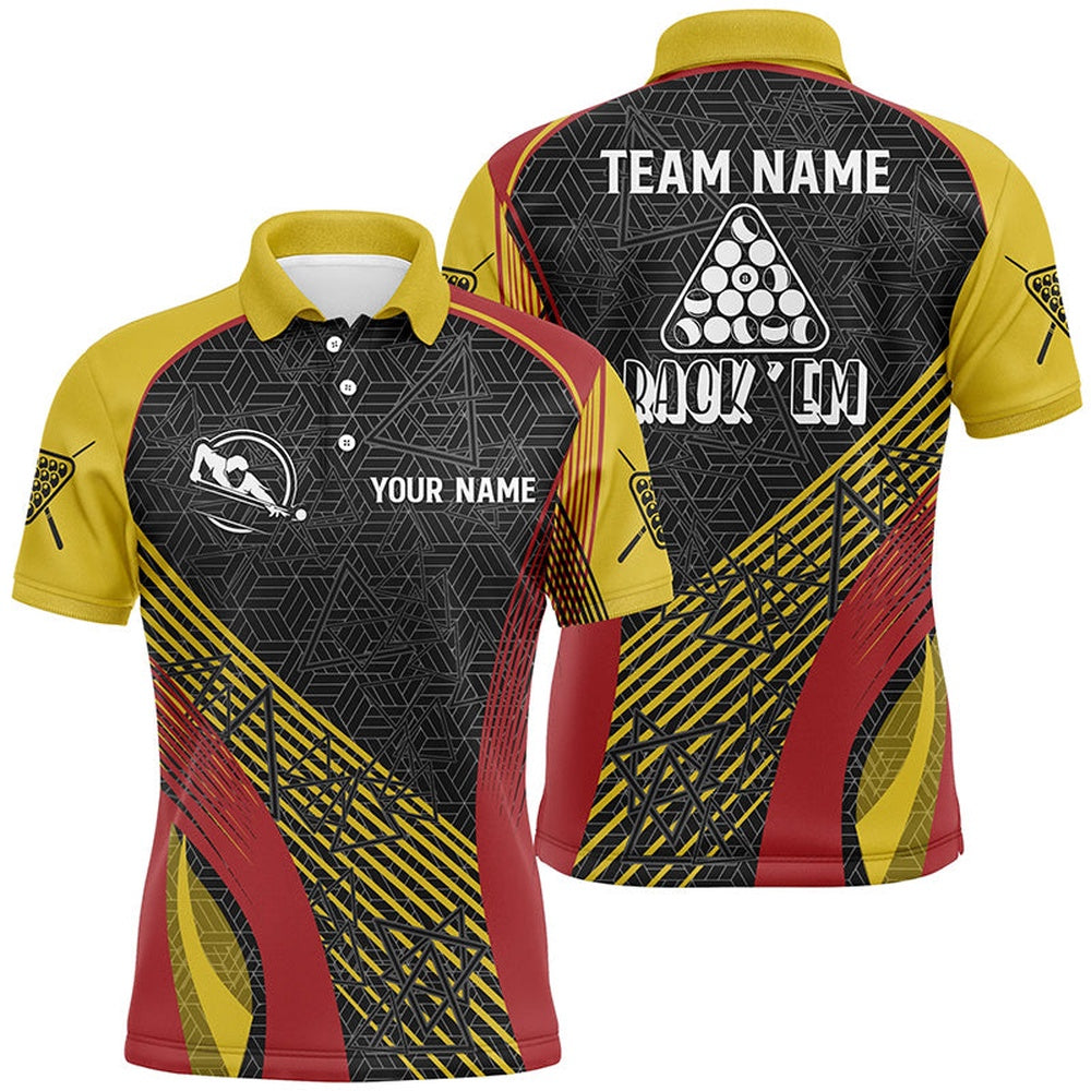 Billiard Polo Shirts, Red, Yellow And Black Billiard Full Printing Polo Shirts, Custom Billiard Jerseys Shirts, Billiards Team Shirts