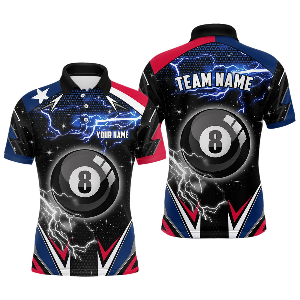 Billiard Polo Shirts, Texas Flag Lightning 8 Ball Billiard Jerseys Custom Patriotic Team League Billiard Shirts, Billiards Team Shirts