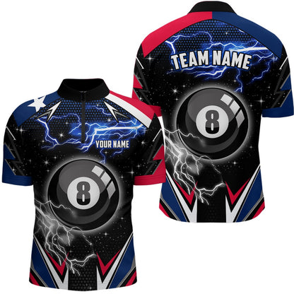 Billiard Polo Shirts, Texas Flag Lightning 8 Ball Billiard Jerseys Custom Patriotic Team League Billiard Shirts, Billiards Team Shirts