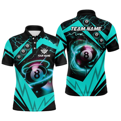 Billiard Polo Shirts, Turquoise 8 Ball Pool Billiard Jersey Custom Billiard Polo Shirt Team League Billiard Shirt, Billiards Team Shirts