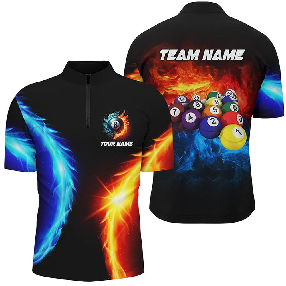 Billiard Polo Shirts, Water And Fire Billiard Balls 3D Printed Polo Shirts Custom Pool League Shirts, Billiards Team Shirts