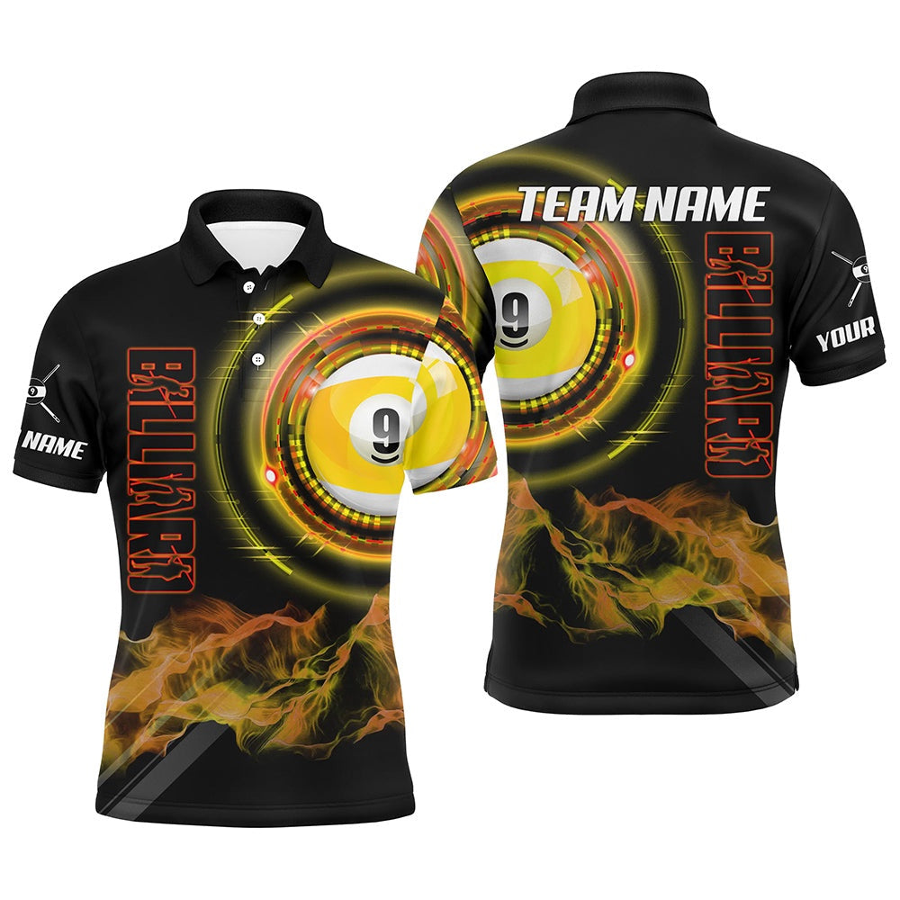 Billiard Polo Shirts, Yellow 9 Ball Pool Billiard Jerseys Custom Billiard Polo Shirts Team League Billiard Shirts, Billiards Team Shirts