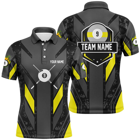 Billiard Polo Shirts, Yellow Billiard 9 Ball Pool Polo & Polo Shirts Custom Billiard Team Jerseys Attire, Billiards Team Shirts