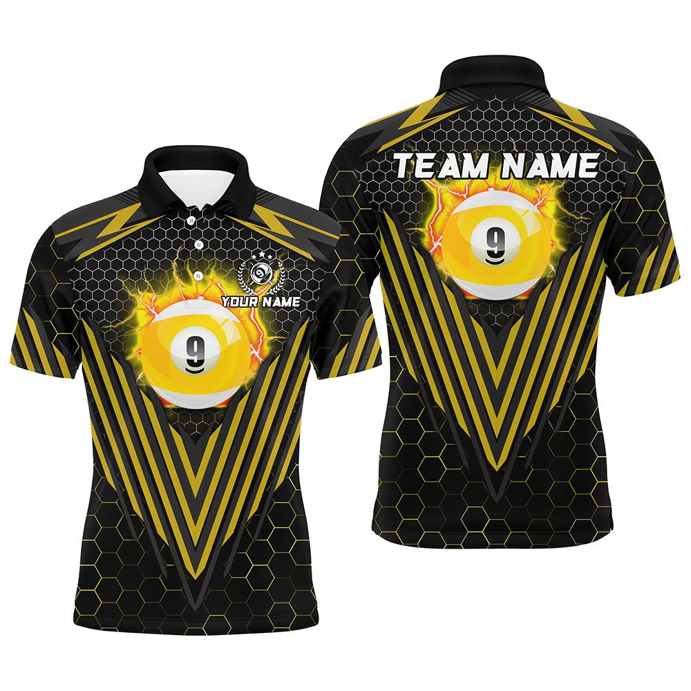 Billiard Polo Shirts, Yellow Billiard Ball 9 Polo & Polo Shirts Custom Team Name 9 Ball Pool Jerseys, Billiards Team Shirts