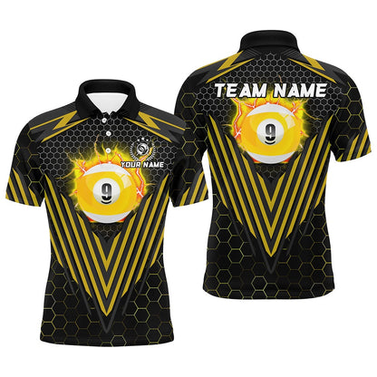 Billiard Polo Shirts, Yellow Billiard Ball 9 Polo & Polo Shirts Custom Team Name 9 Ball Pool Jerseys, Billiards Team Shirts