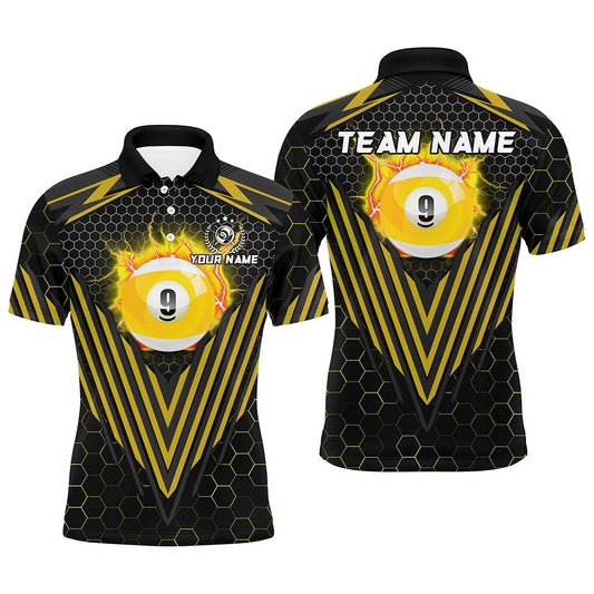 Billiard Polo Shirts, Yellow Billiard Ball 9 Polo & Polo Shirts Custom Team Name 9 Ball Pool Jerseys, Billiards Team Shirts