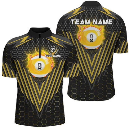 Billiard Polo Shirts, Yellow Billiard Ball 9 Polo & Polo Shirts Custom Team Name 9 Ball Pool Jerseys, Billiards Team Shirts