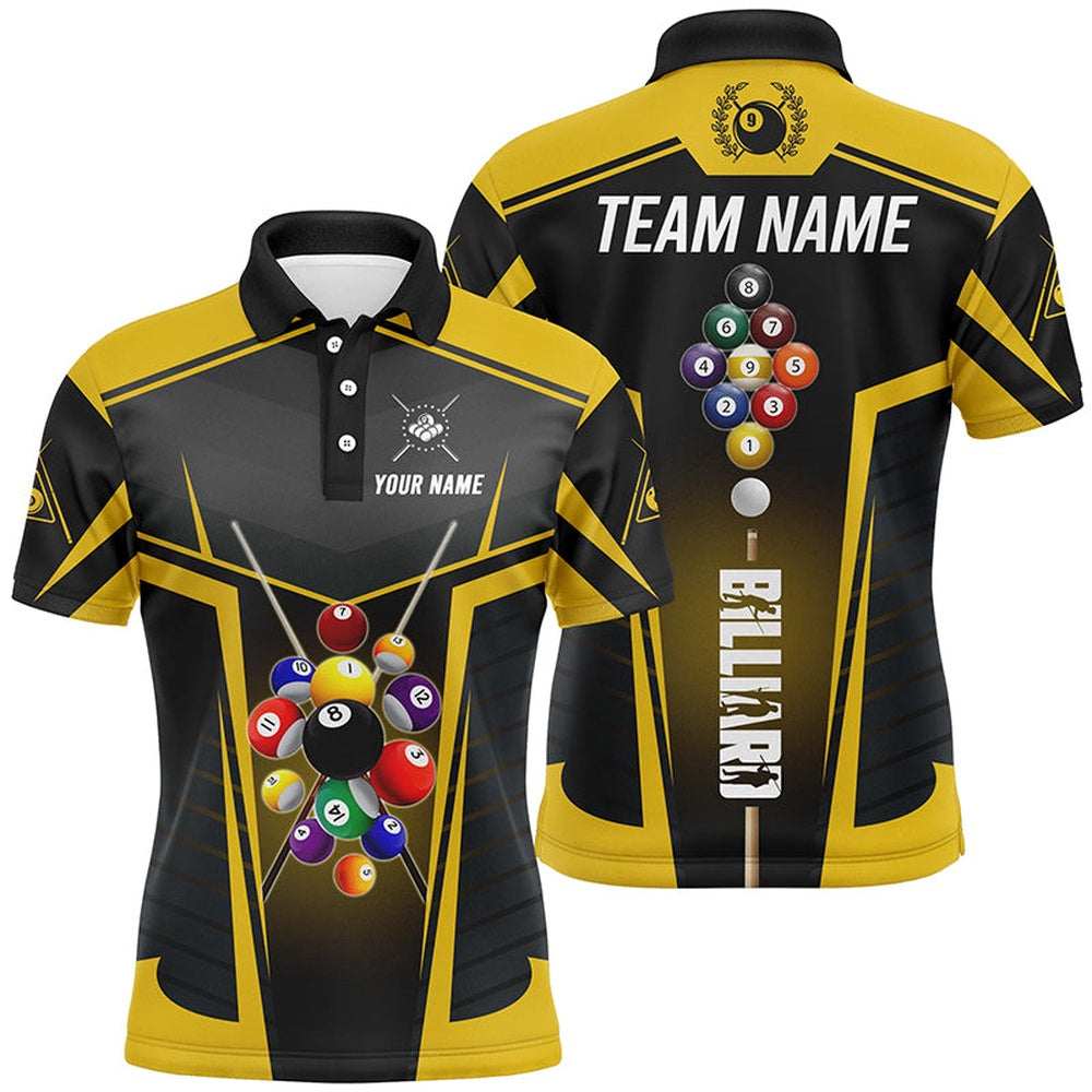 Billiard Polo Shirts, Yellow Jerseys Billiard Balls Custom Polo & Polo Shirts, 9 Ball Pool League Shirts, Billiards Team Shirts