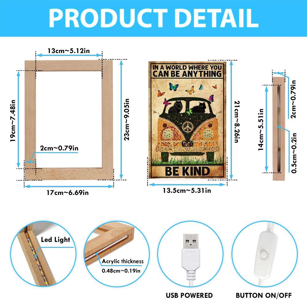 Black Cat Be Kind Cat Lover Cat Mom Frame Lamp, Mother's Day Night Light, Best Mom Ever, Gift For Mom