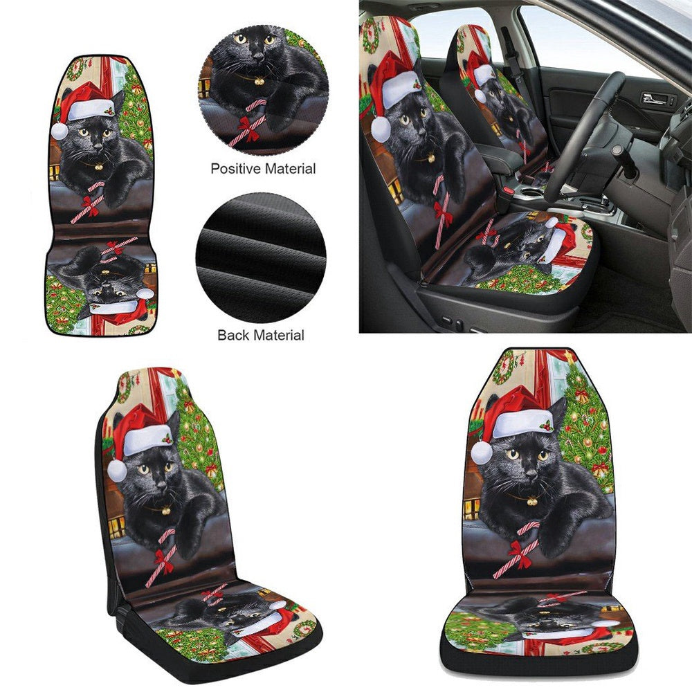 Black Cat Christmas Cars Seat Cover, Christmas Car Seat Covers, Car Decor Gift