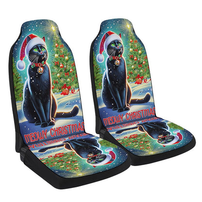 Black Cat Meowy Christmas Cars Seat Cover, Christmas Car Seat Covers, Car Decor Gift