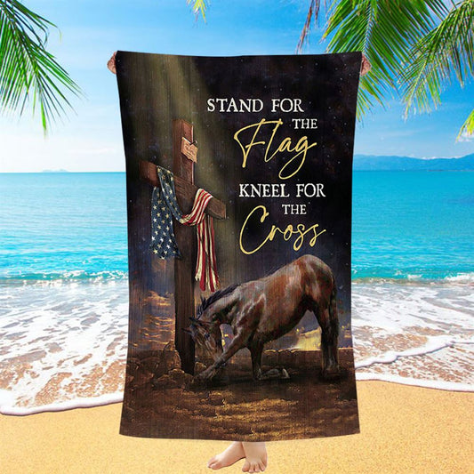 Black Horse Cross Stand For The Flag Beach Towel - Bible Verse Beach Towel - Inspirational Art - Christian Beach Towel