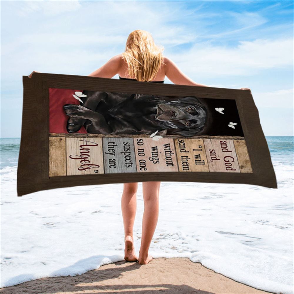 Black Labrador I Will Send Them Without Wings Beach Towel - Bible Verse Beach Towel - Inspirational Art - Christian Beach Towel