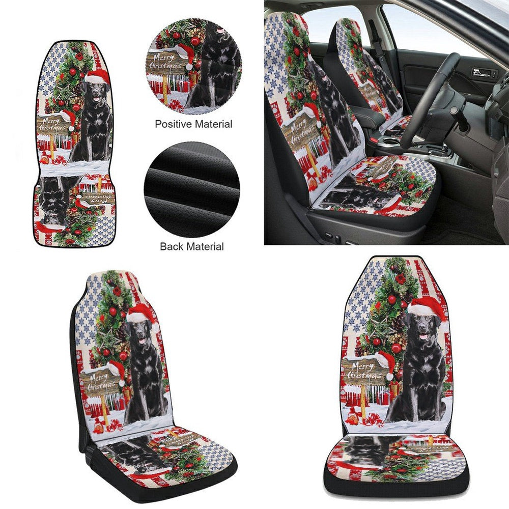 Black Labrador Retriever Dog Christmas American flag Cars Seat Cover, Christmas Car Seat Covers, Car Decor Gift