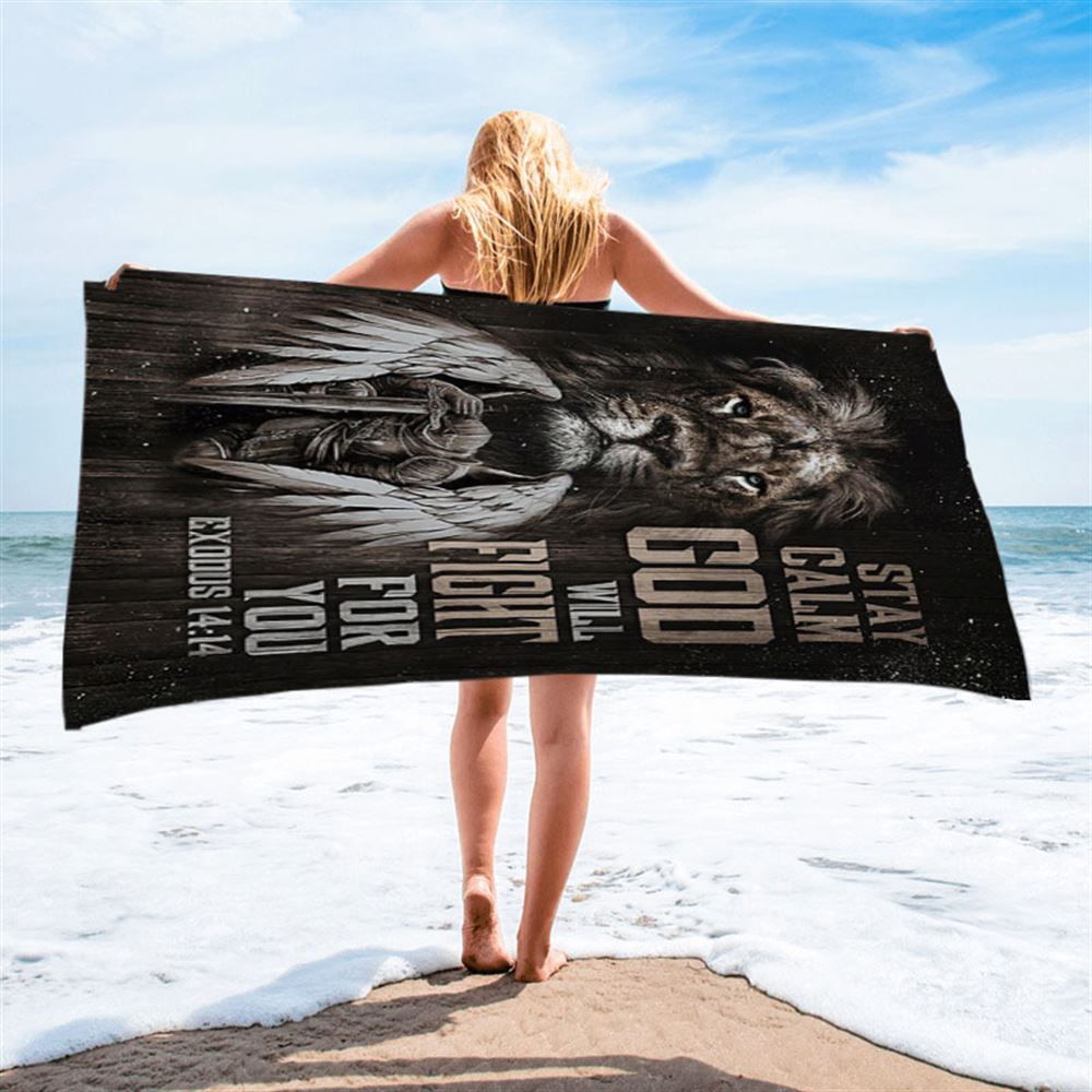 Black Lion Warrior God Will Fight For You Beach Towel - Bible Verse Beach Towel - Inspirational Art - Christian Beach Towel