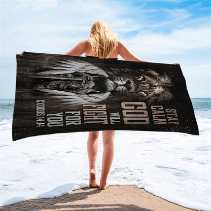 Black Lion Warrior God Will Fight For You Beach Towel - Bible Verse Beach Towel - Inspirational Art - Christian Beach Towel