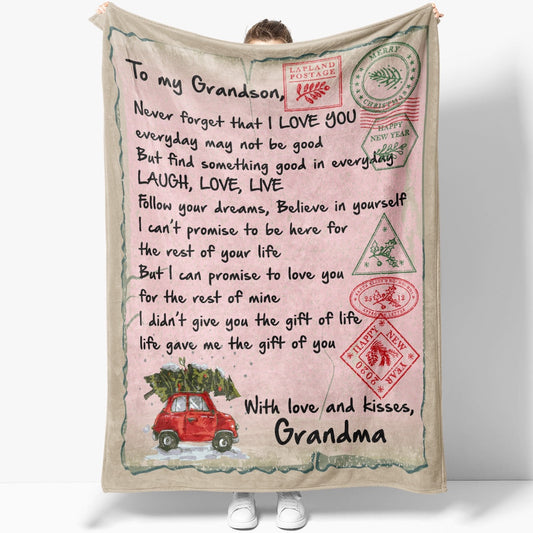 Blanket Christmas Gift For Grandson, Gifts For Grandson From Grandma, I Love You Blanket, Christmas Blanket