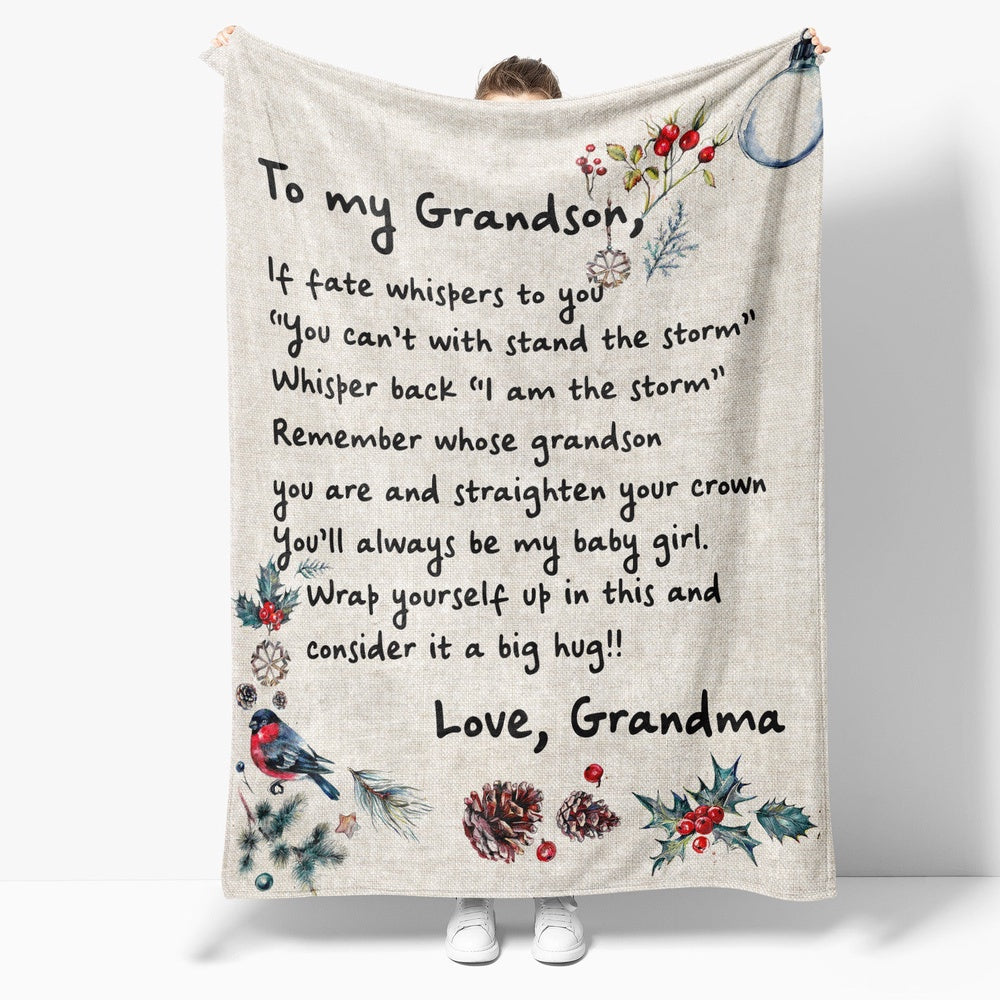 Blanket Christmas Gift For Grandson, Graduation Gifts For Grandson, Stand With The Storm Blanket, Christmas Blanket