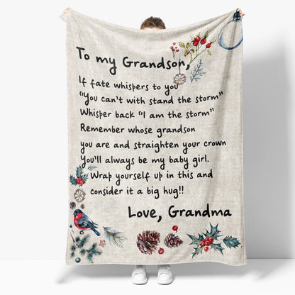 Blanket Christmas Gift For Grandson, Graduation Gifts For Grandson, Stand With The Storm Blanket, Christmas Blanket